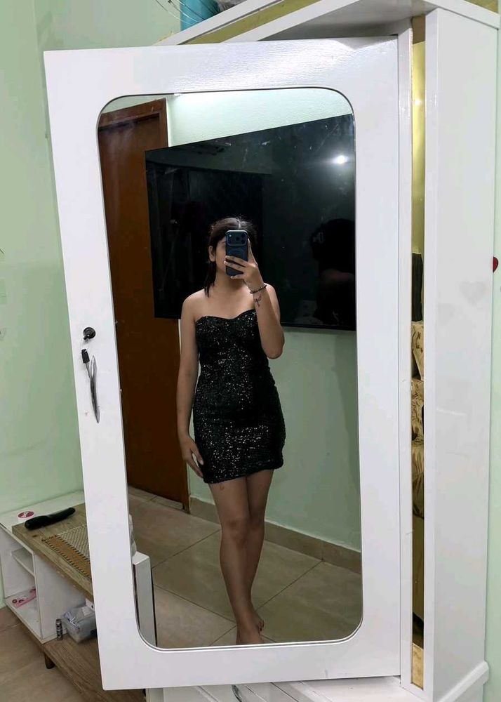Sparkly Black Strapless Mini Dress