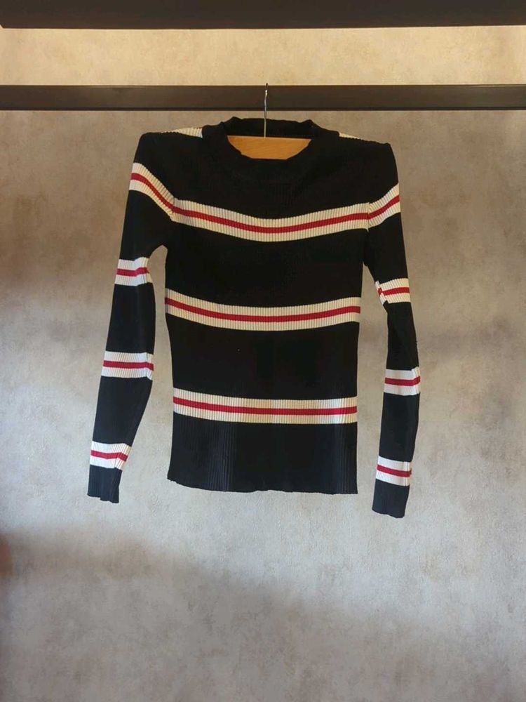 Navy Blue Striped Knit Top (S)