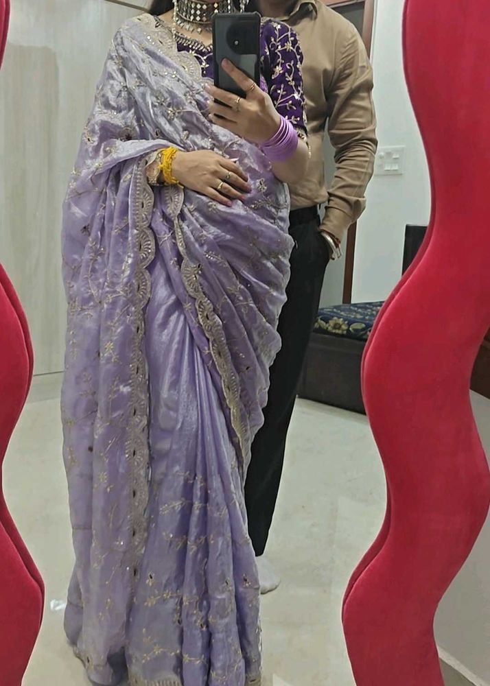 Lavender Saree with velvet blouse