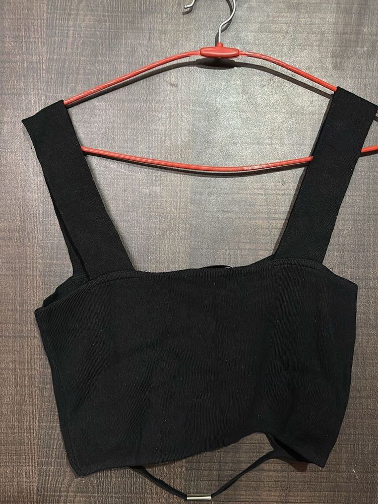 Black zara Crop Top With Metal Detailing Underbust