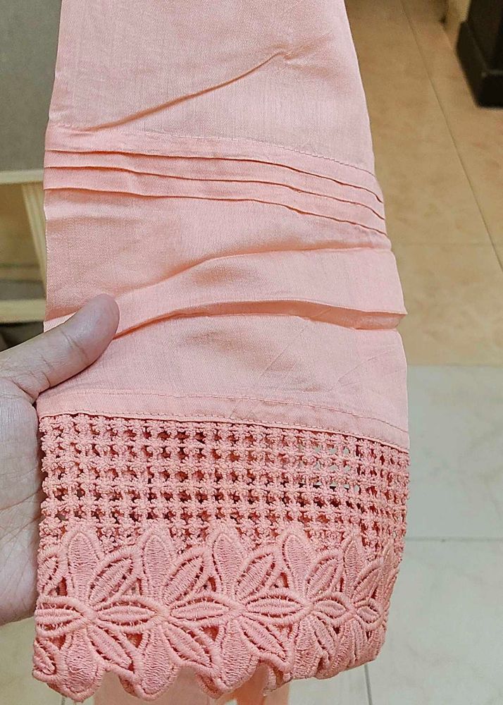 Peach Palazzo dress with Lace Trim