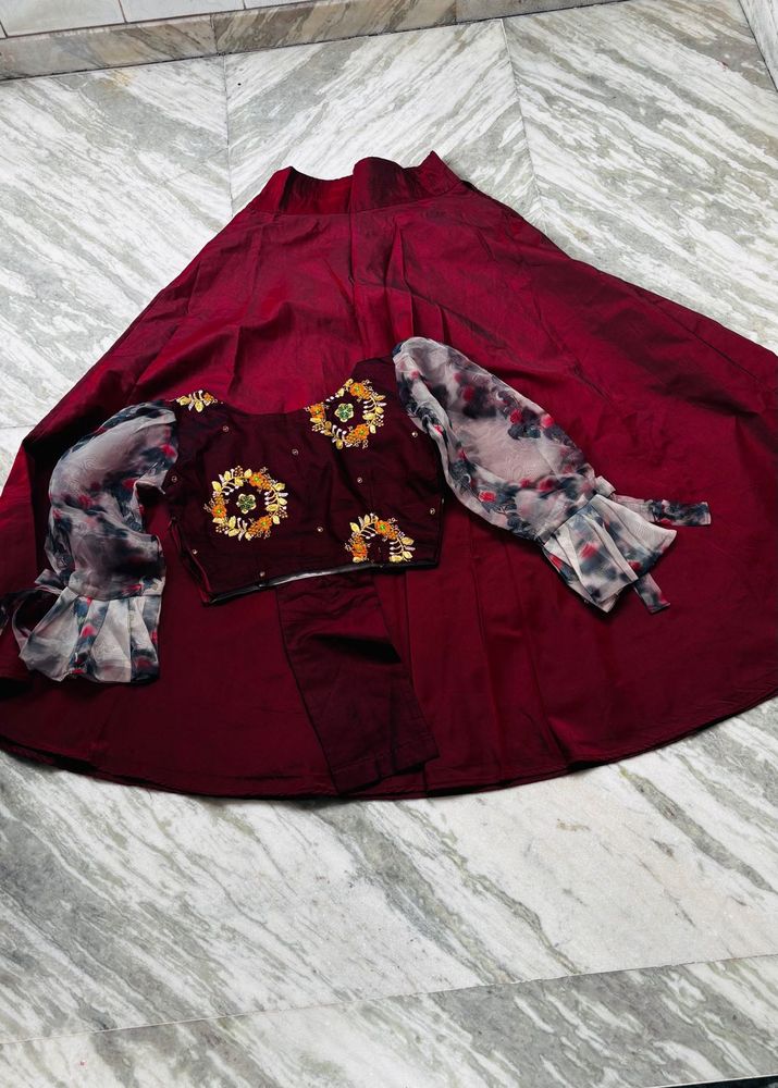 Maroon Lehenga Choli with Embellished Blouse