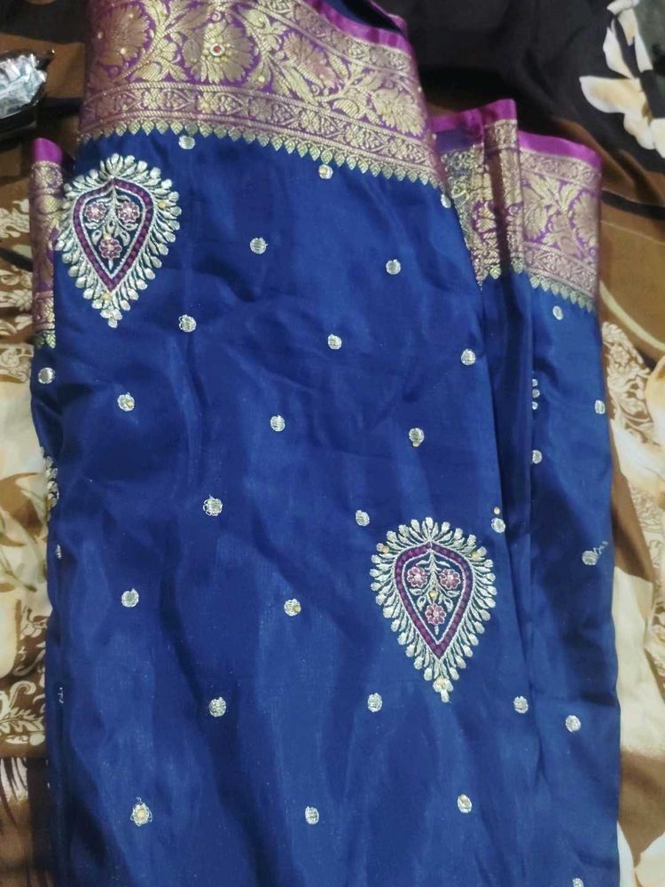 Elegant Blue Silk Saree with Embellishments