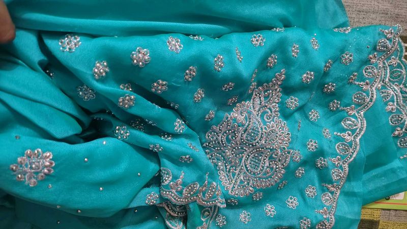 Beautiful Teal Party Wear Saree