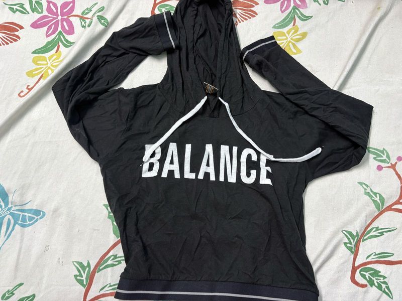 Black Hooded Lightweight Top