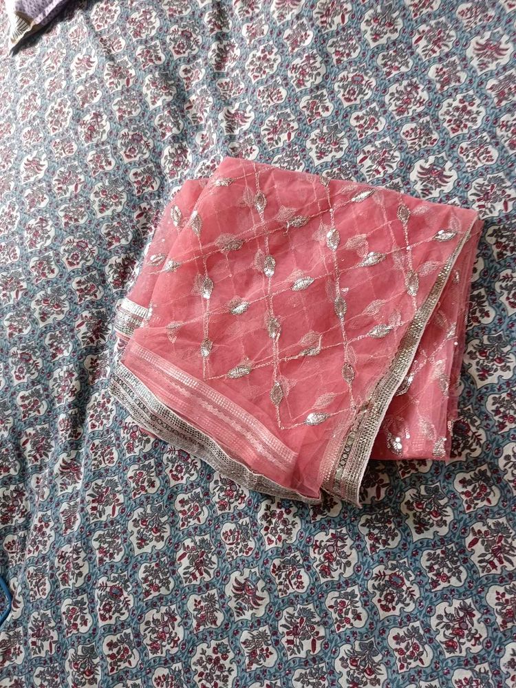 Peach color sequins dupatta