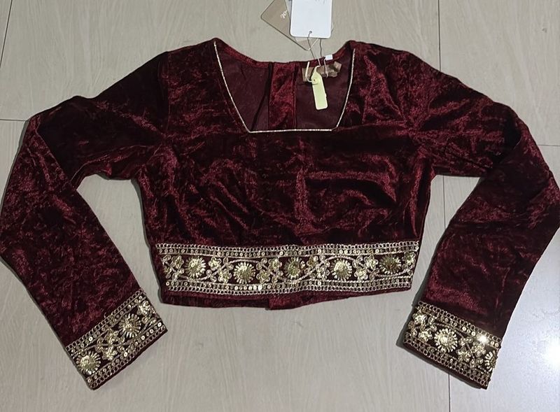 Embroidered Velvet Blouse
