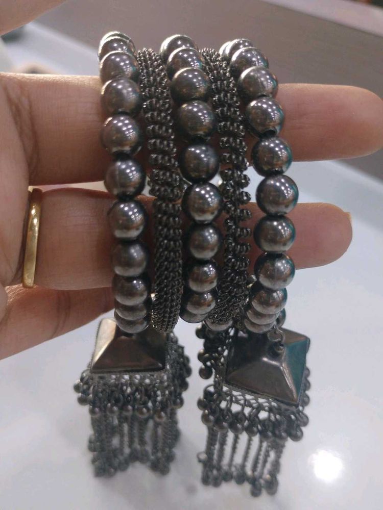 Boho Beaded Bangles with Tassels