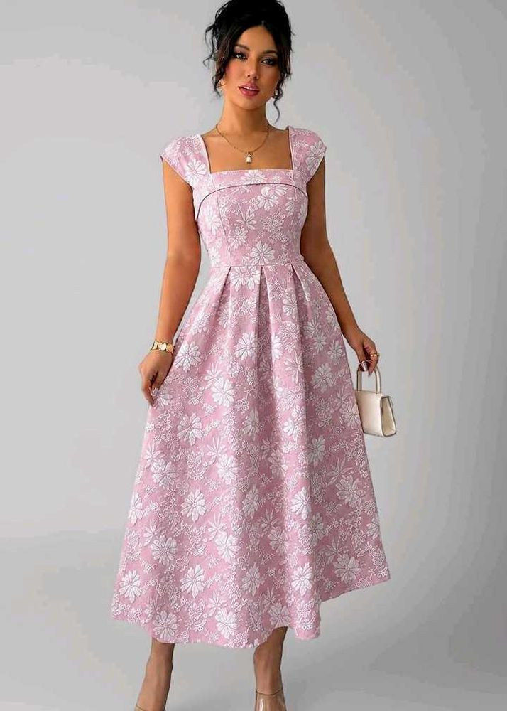 Elegant Pink Floral Midi Dress