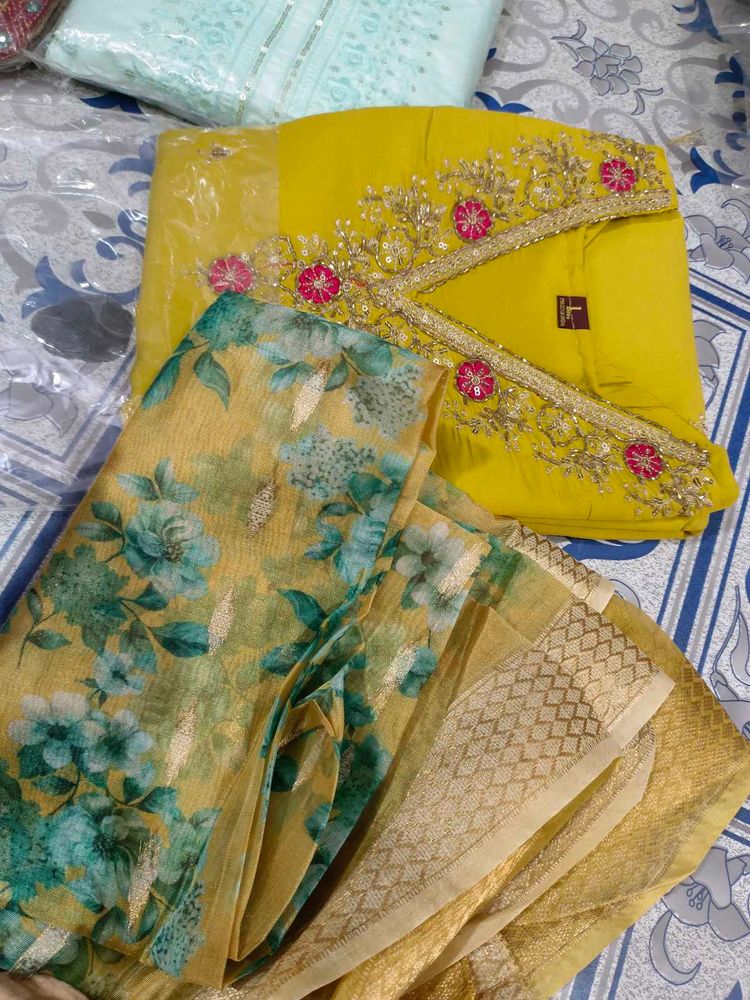 Yellow Embroidered Kurta Set with Floral Dupatta