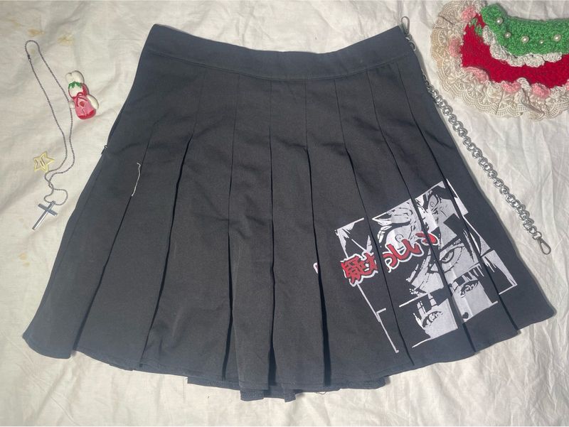 Anime Graphic Pleated Mini Skirt