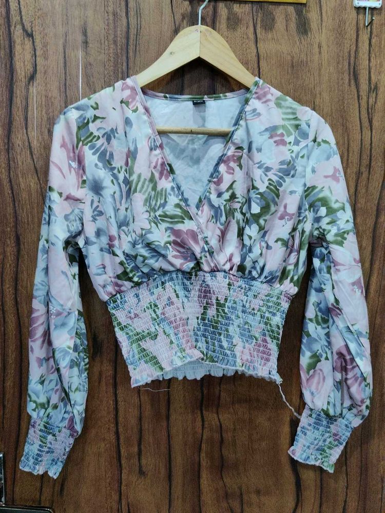 Floral Print Smocked Crop Top