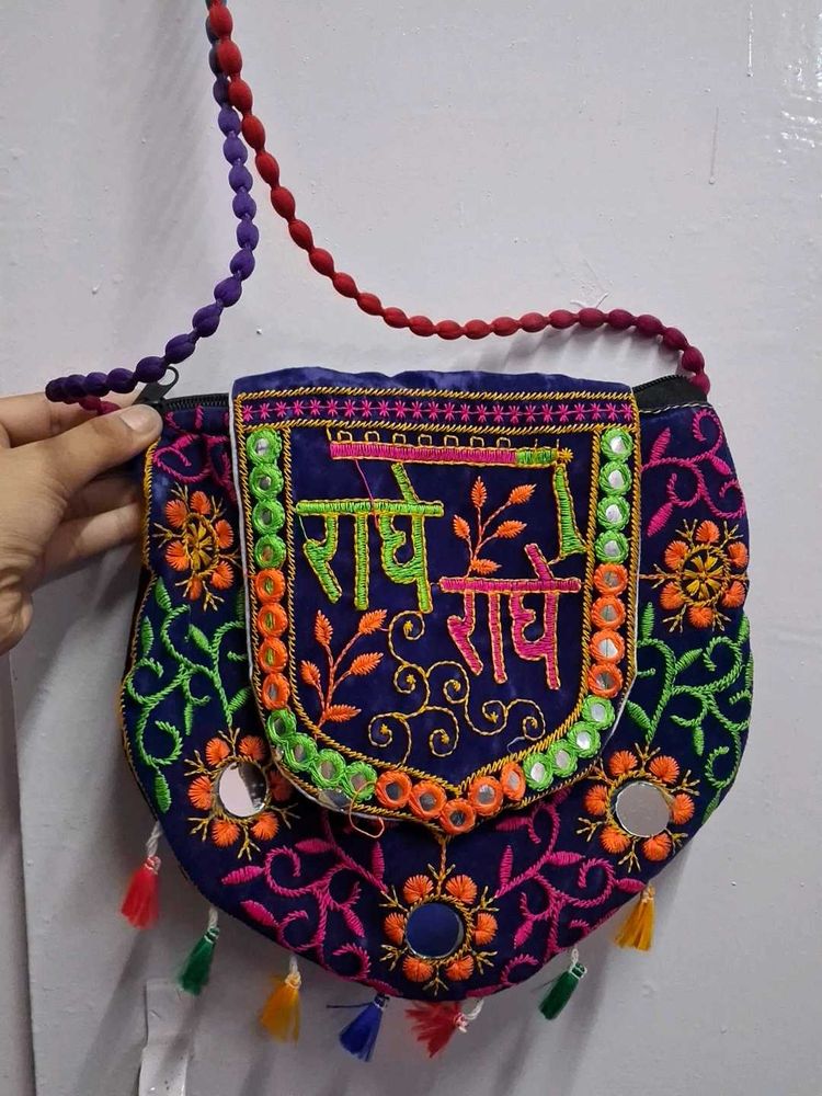 Radha Krishna Embroidery Sling Bag
