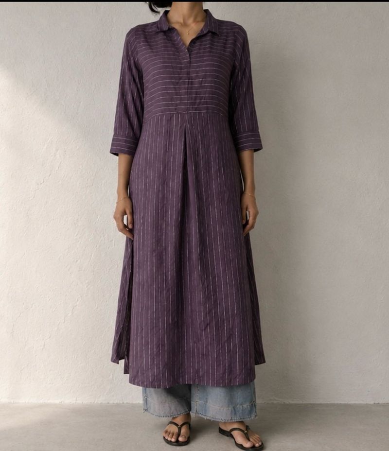 Purple Striped Cotton Kurta