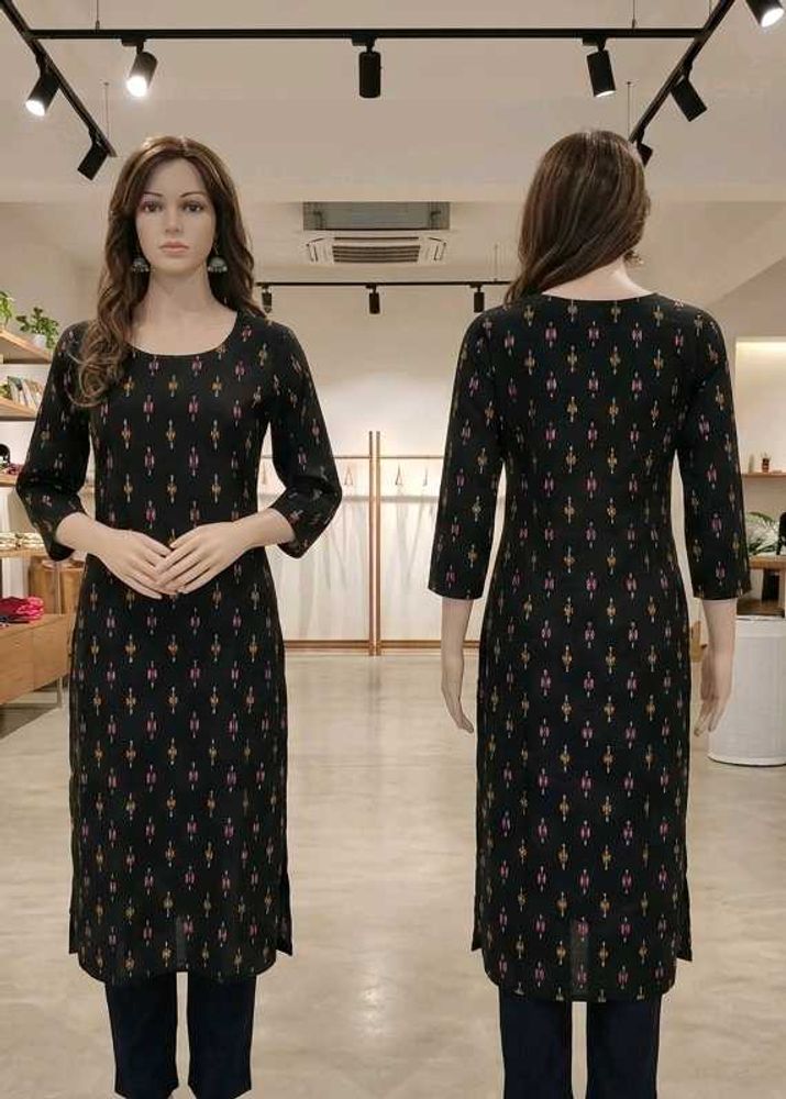 Women's Black Ikat Print Straight Kurti