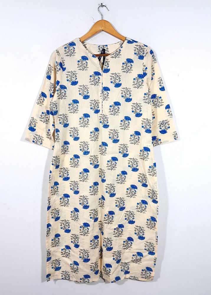 Here&amp;Now Cream Floral Printed Kurta (Women)