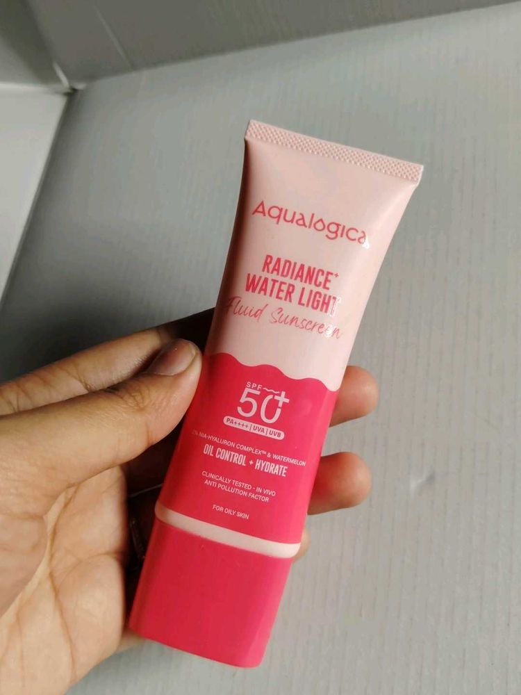 Aqualogica Radiance Water Light Fluid Sunscreen.