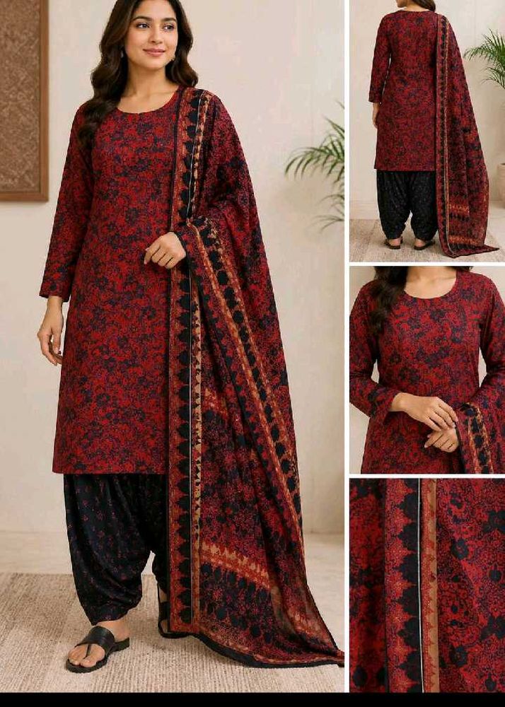Elegant Red &amp; Black Printed Kurta Set