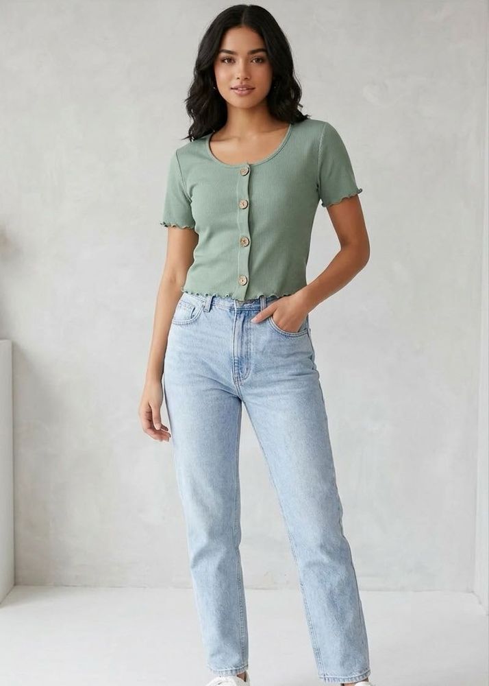 Cute Button-Up Sage Green Top