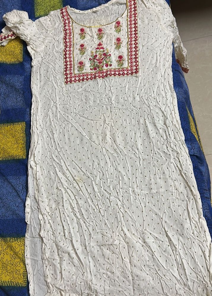 Embroidered White Kurta and Pink Palazzo Set