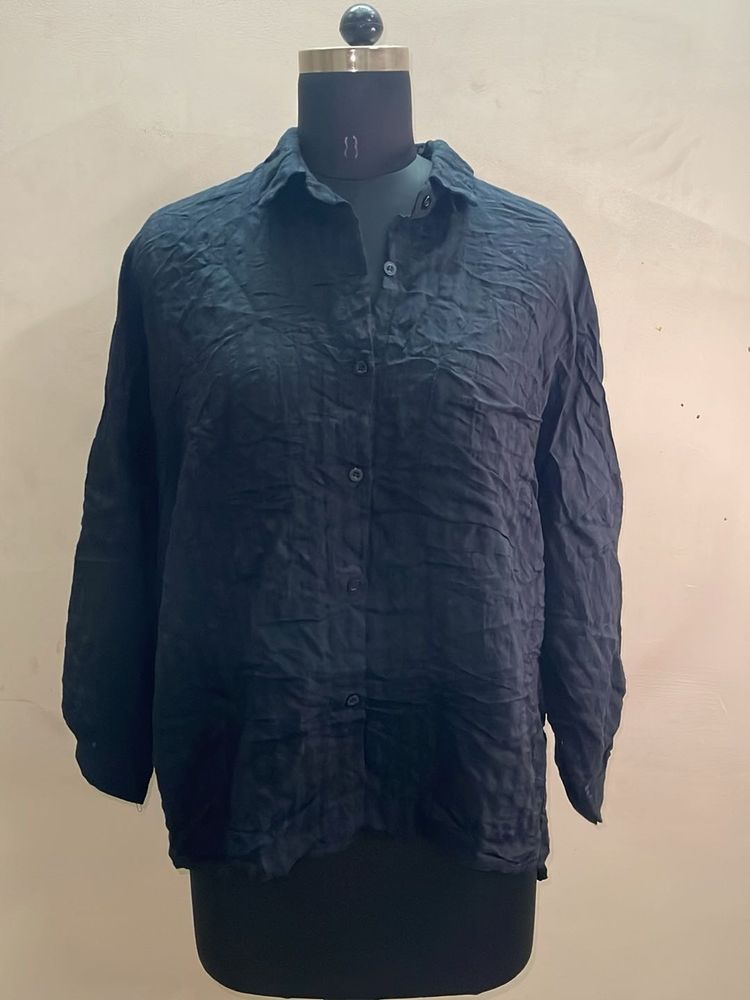 Textured Black Button-Up Shirt