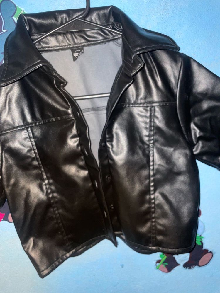 Stylish Black Faux Leather Shirt