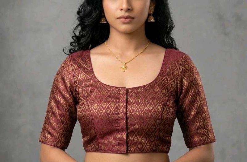 Maroon Brocade Blouse with Gold Motif