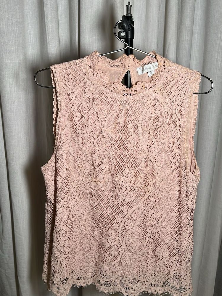 Forever New Pink Lace Mock Neck Top