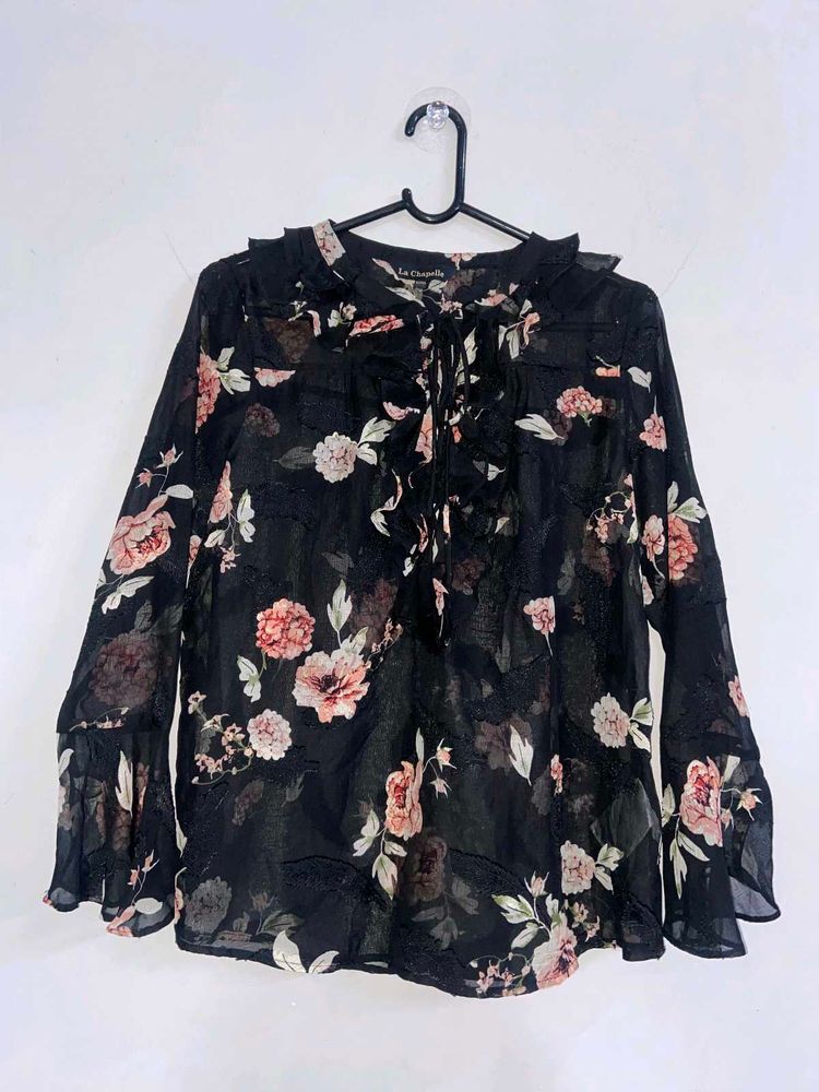 Black Floral Sheer Blouse | top