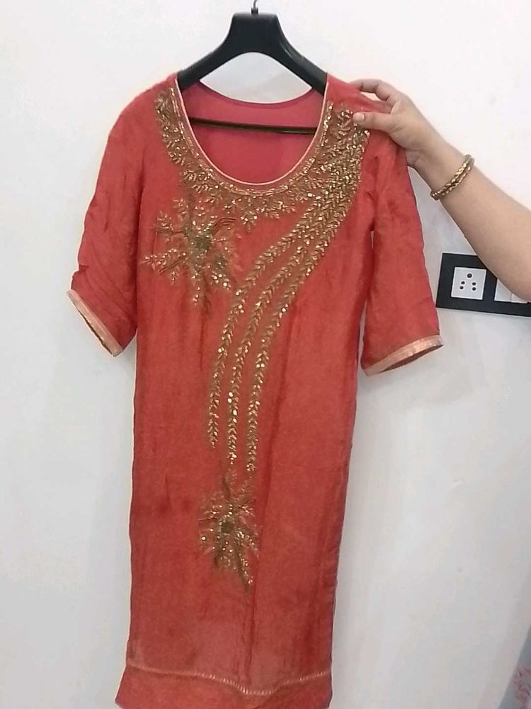 Elegant Red Kurta with Gold Embroidery