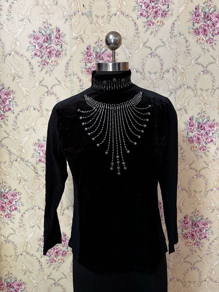 Sparkling Black Turtleneck Top
