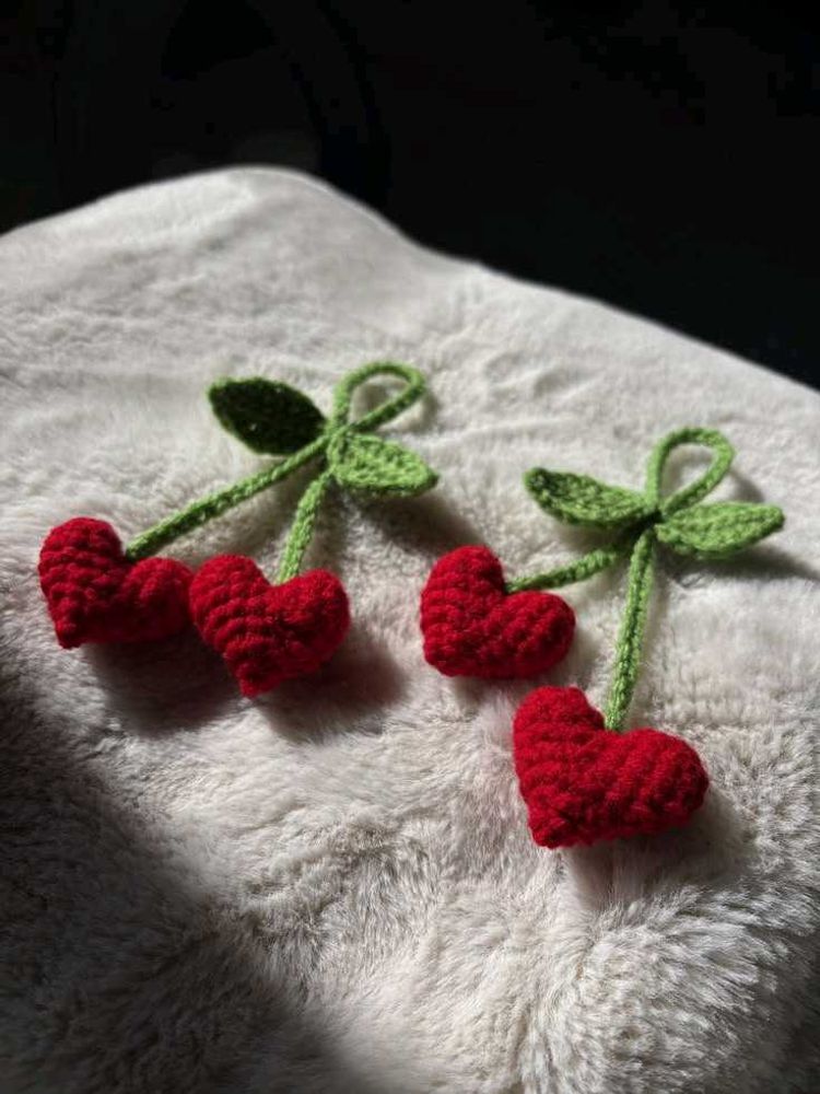 1 keychain Handmade Crochet Heart Cherry keychai