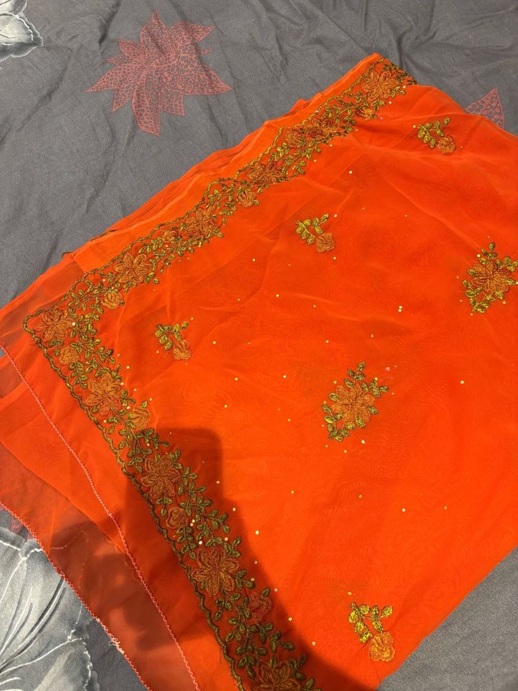 Orange Embroidered Saree