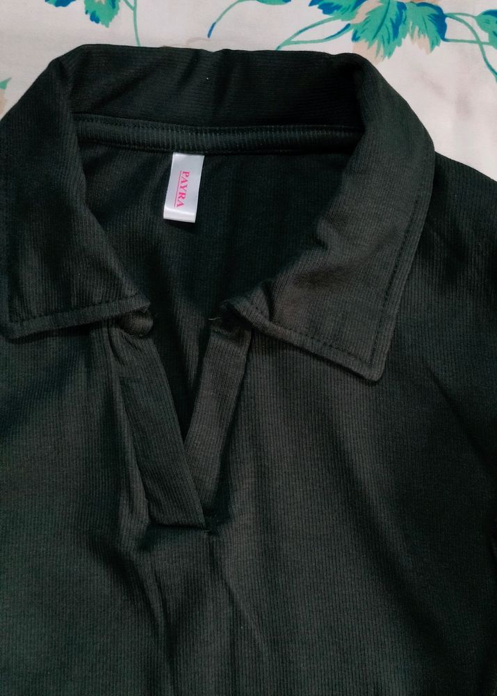 Black Collared Knit Top