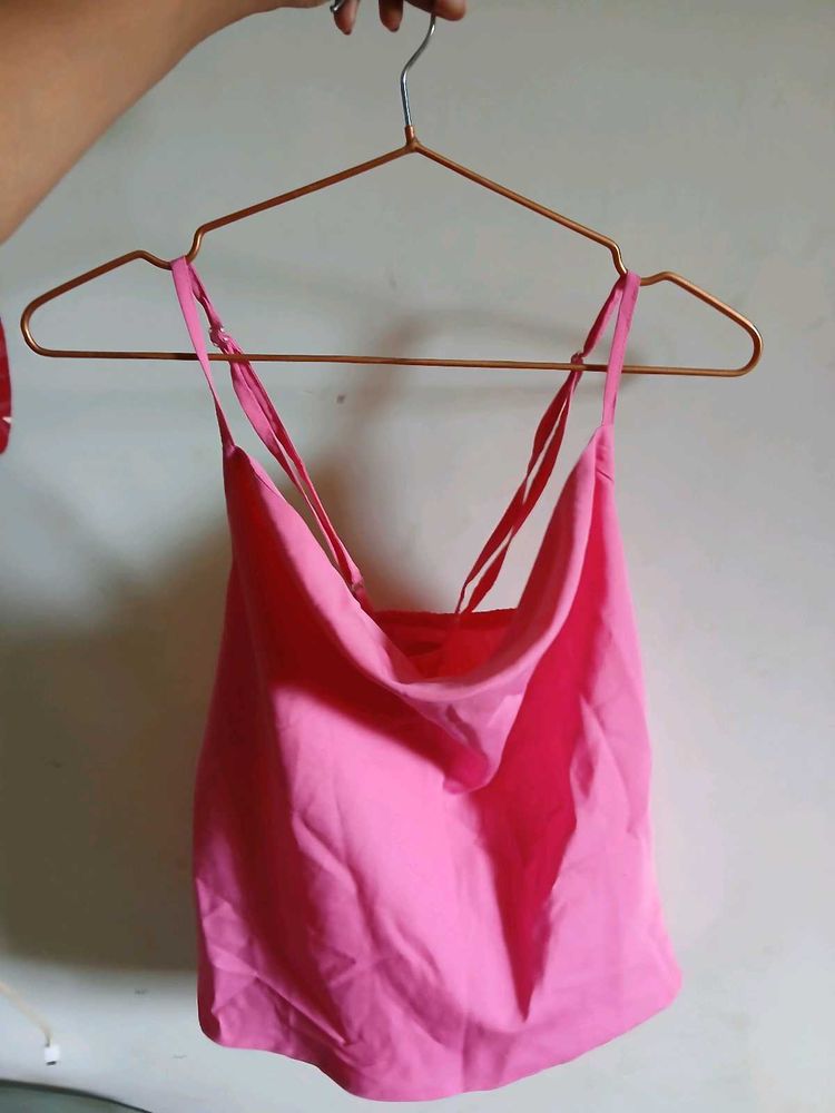 Hot Pink Satin Cowl Neck Cami Top