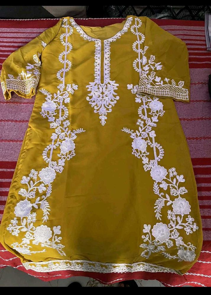 Beautifully Embroidered Yellow Kurta