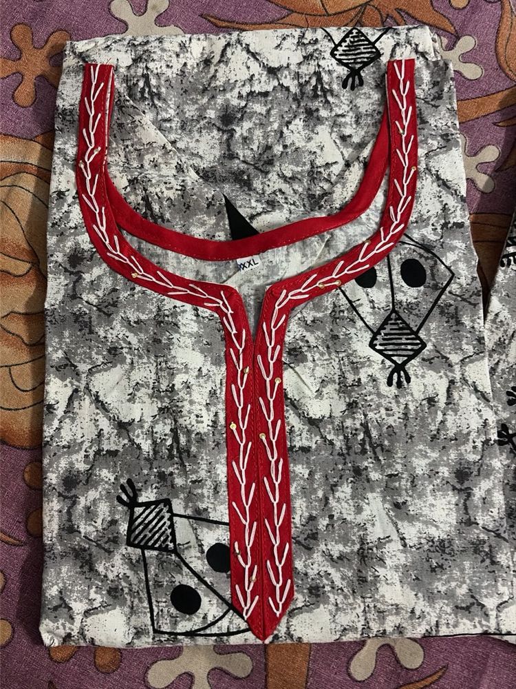 Printed Rayon Kurti with Embroidery | XXL