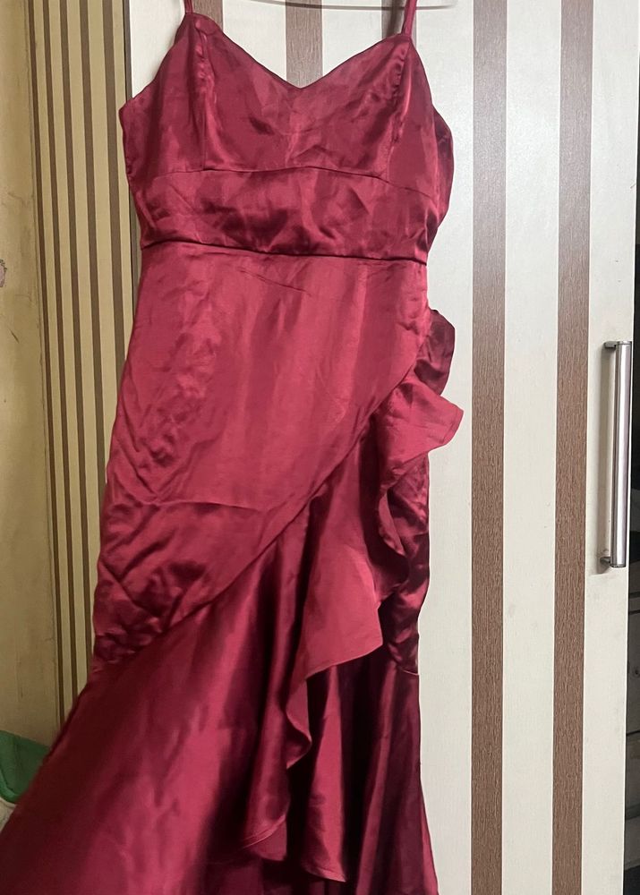 red satin party dress