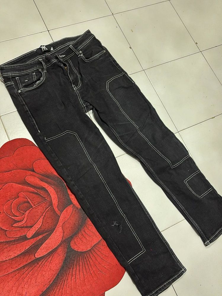 Stylish Black Contrast Stitch Jeans