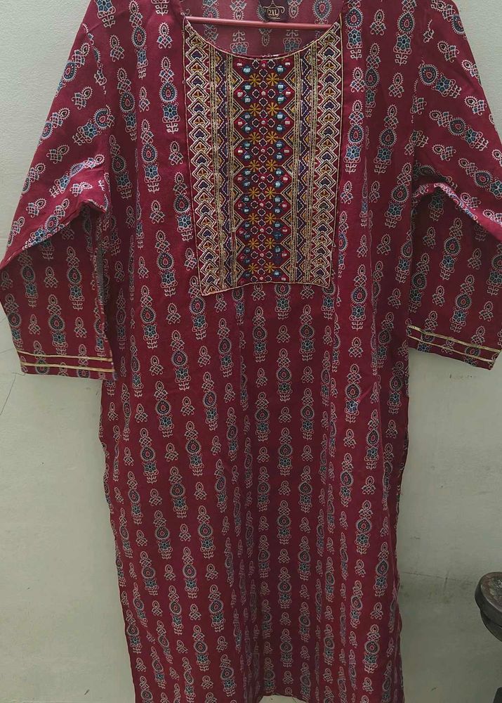 Maroon Printed Kurta