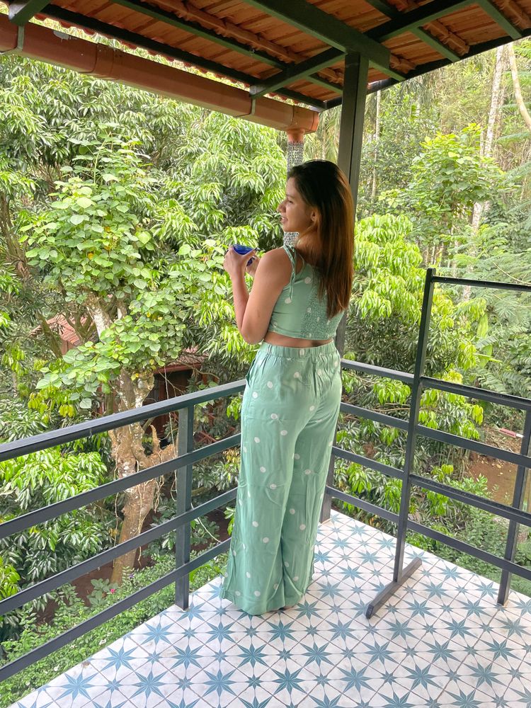 Women BeautifulGreen Printed Top with Trousers
