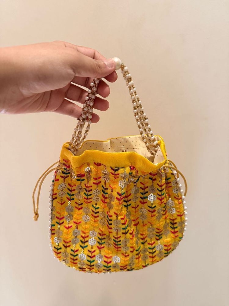 Embellished Yellow Potli Bag