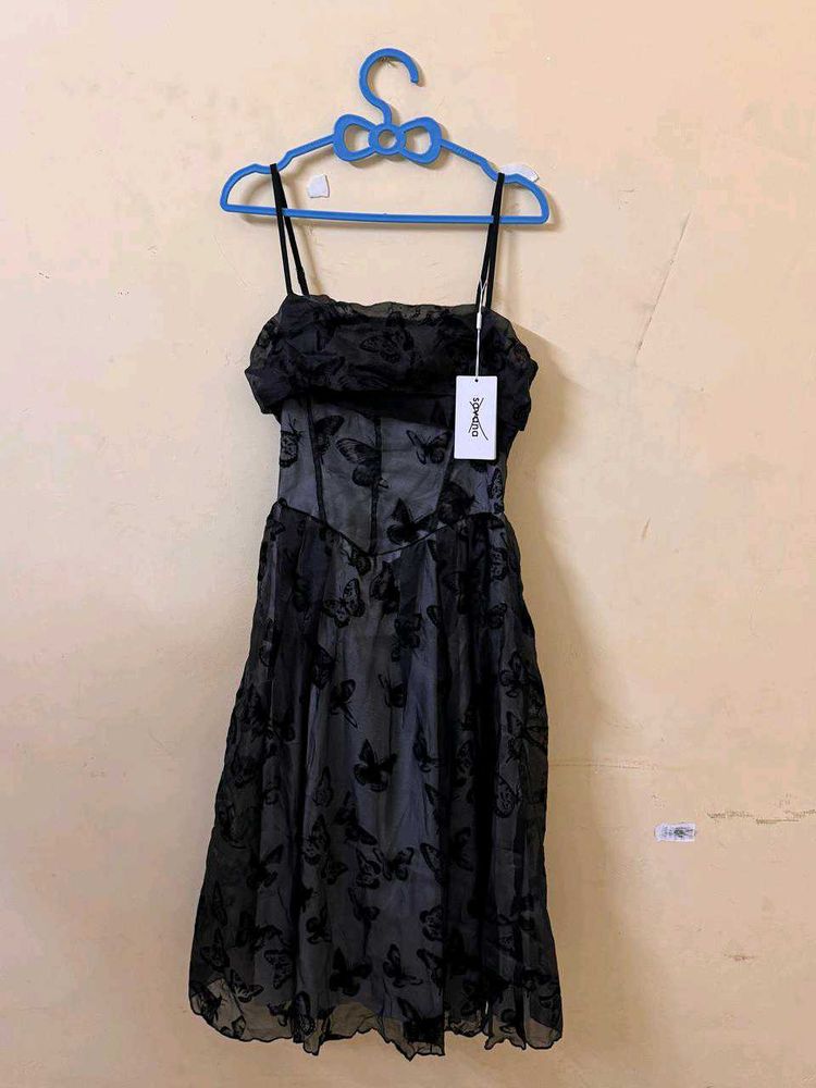 Savana Black Butterfly Mesh Dress