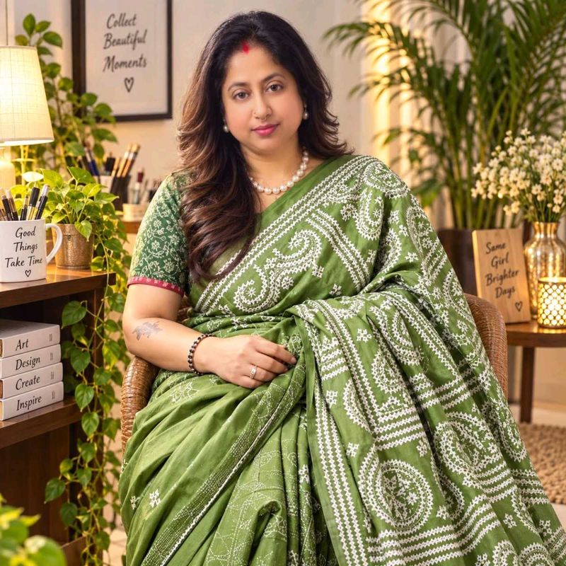Beautiful Green Ethnic Gujrrati Stitched Saree
