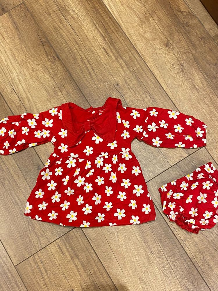 Red Floral Baby Dress &amp; Bloomer Set