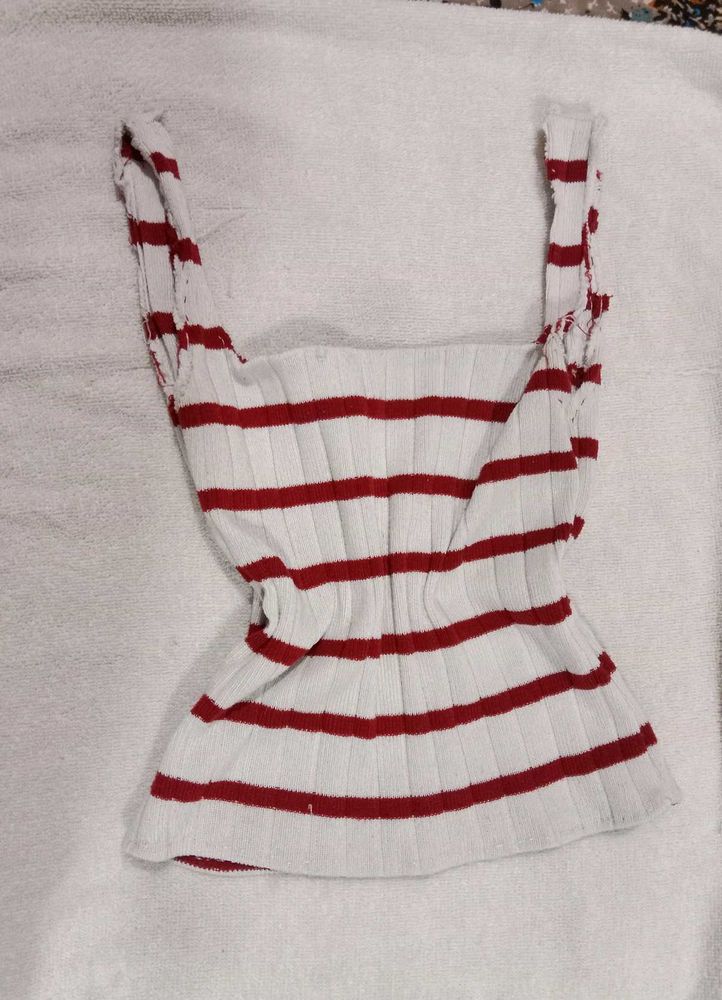 white and red stripped crop top