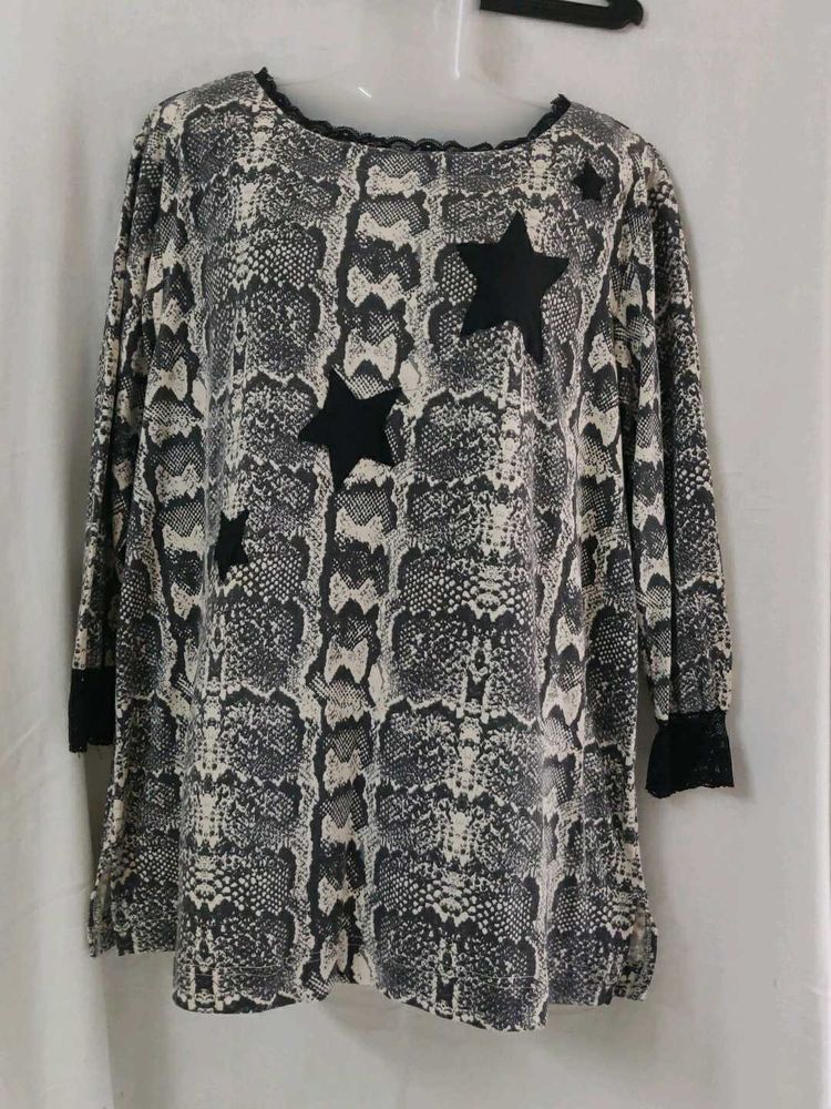 Stylish Snake Print Top with Star Appliques