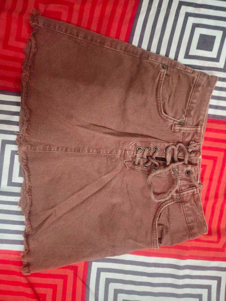 Y2k BROWN DENIM MINI SKIRT