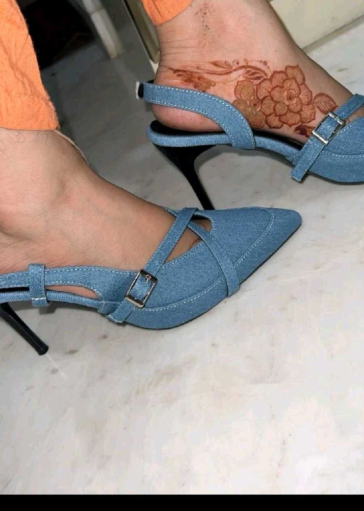 Denim Slingback Heels