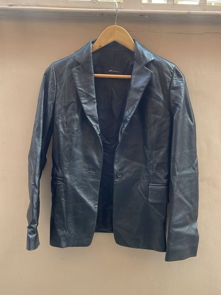 Classic Black Leather Blazer